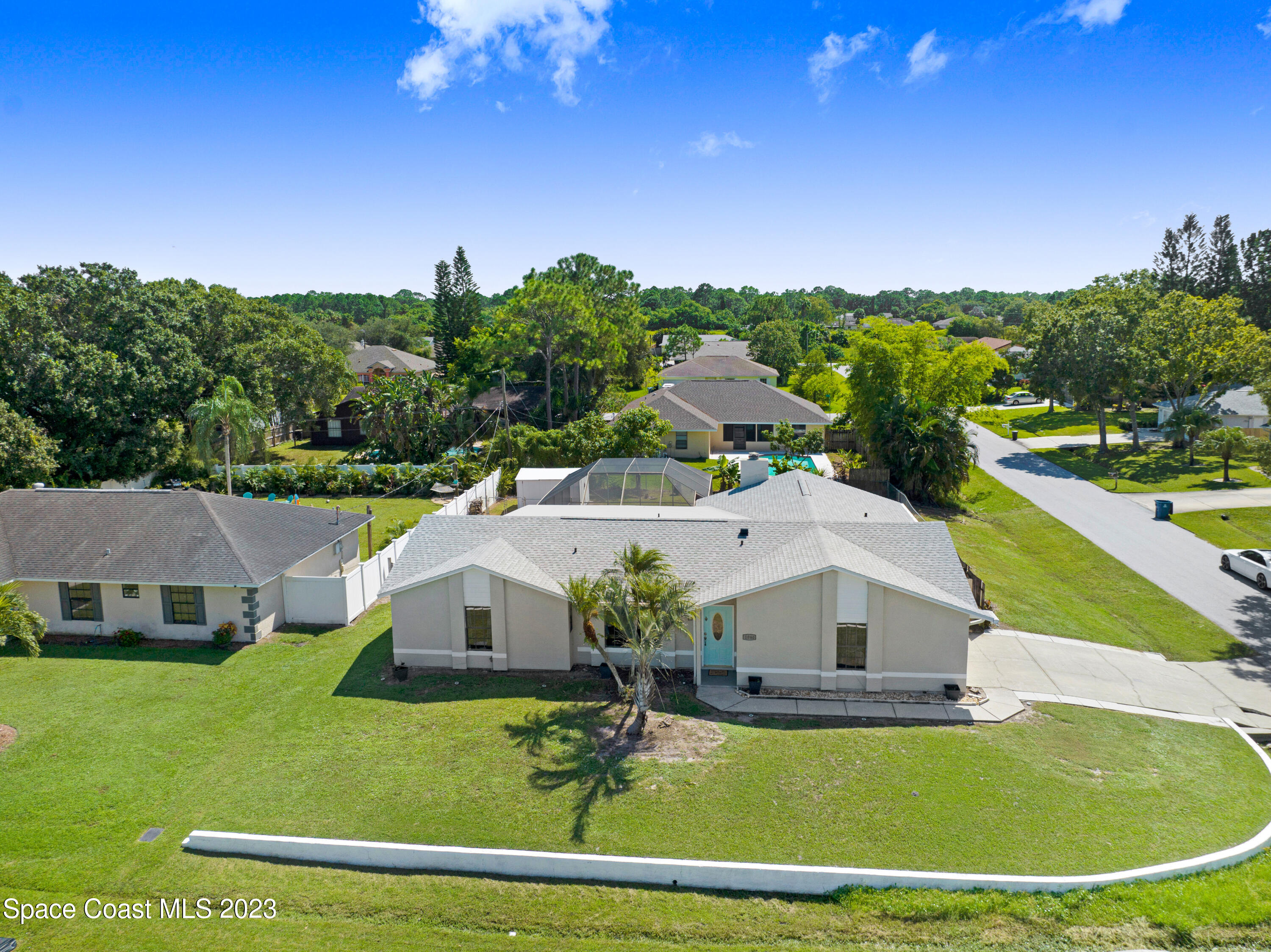 an aerial view of a house