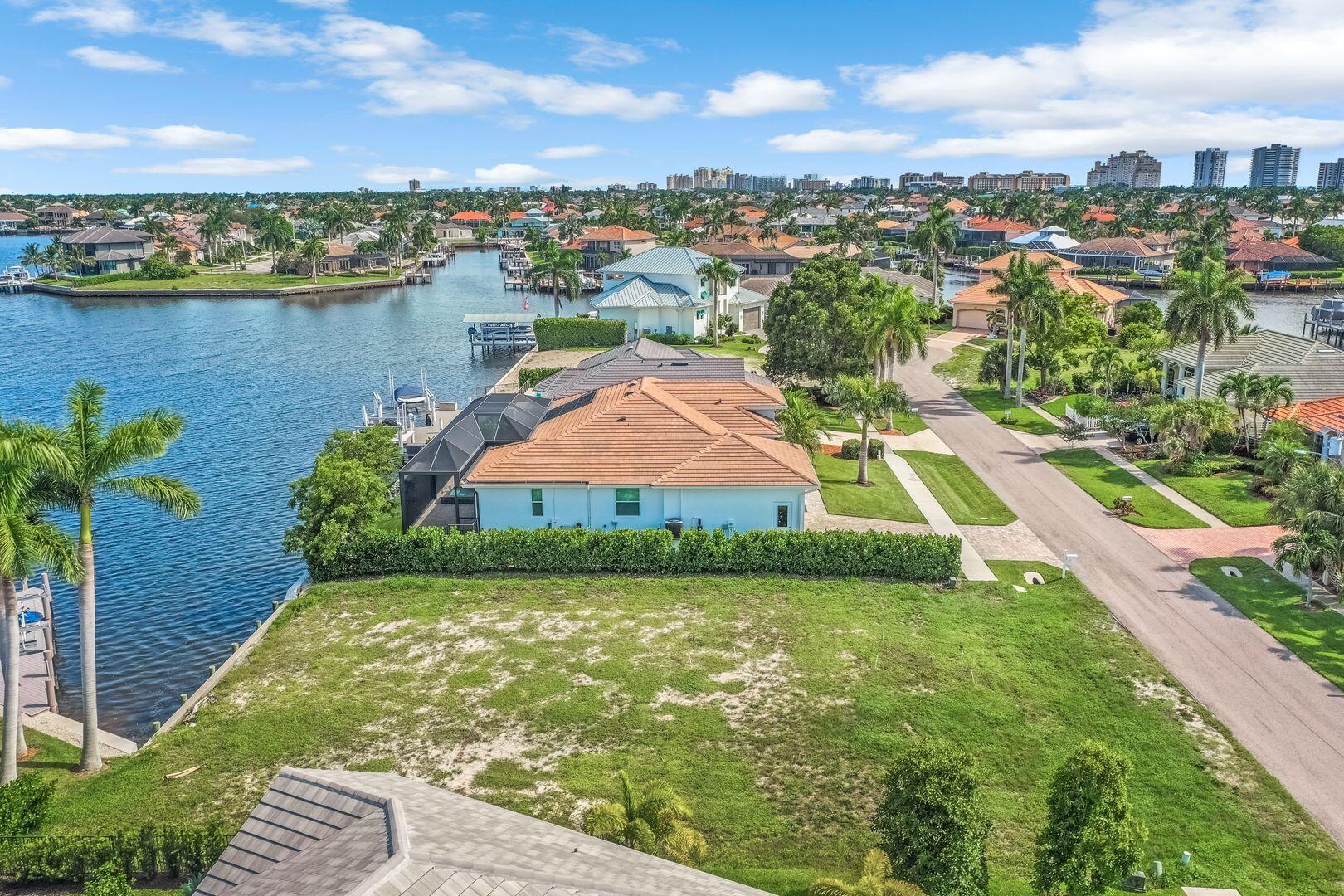 a view of a lake with a city view