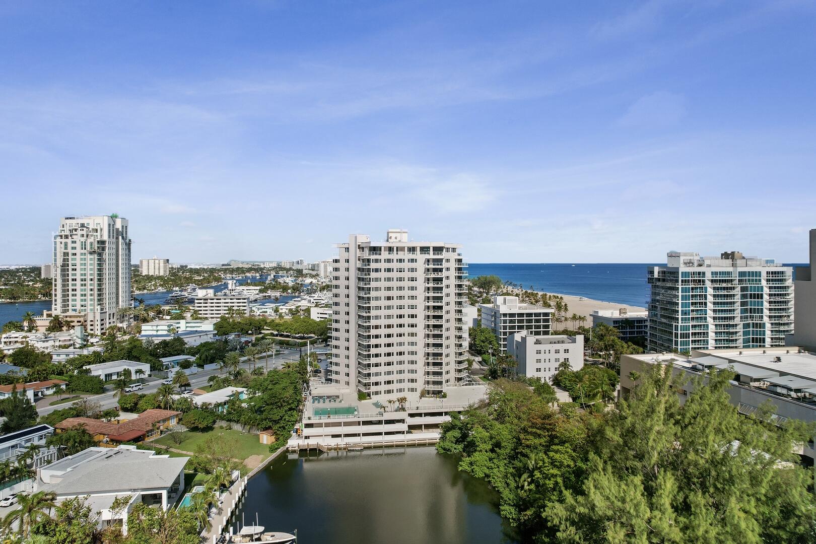 a view of a city with tall buildings