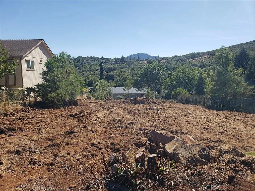 a view of a yard with a tree