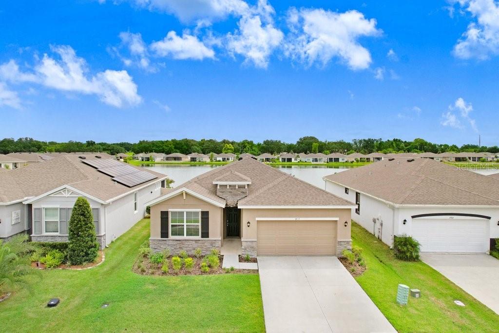 an aerial view of a house