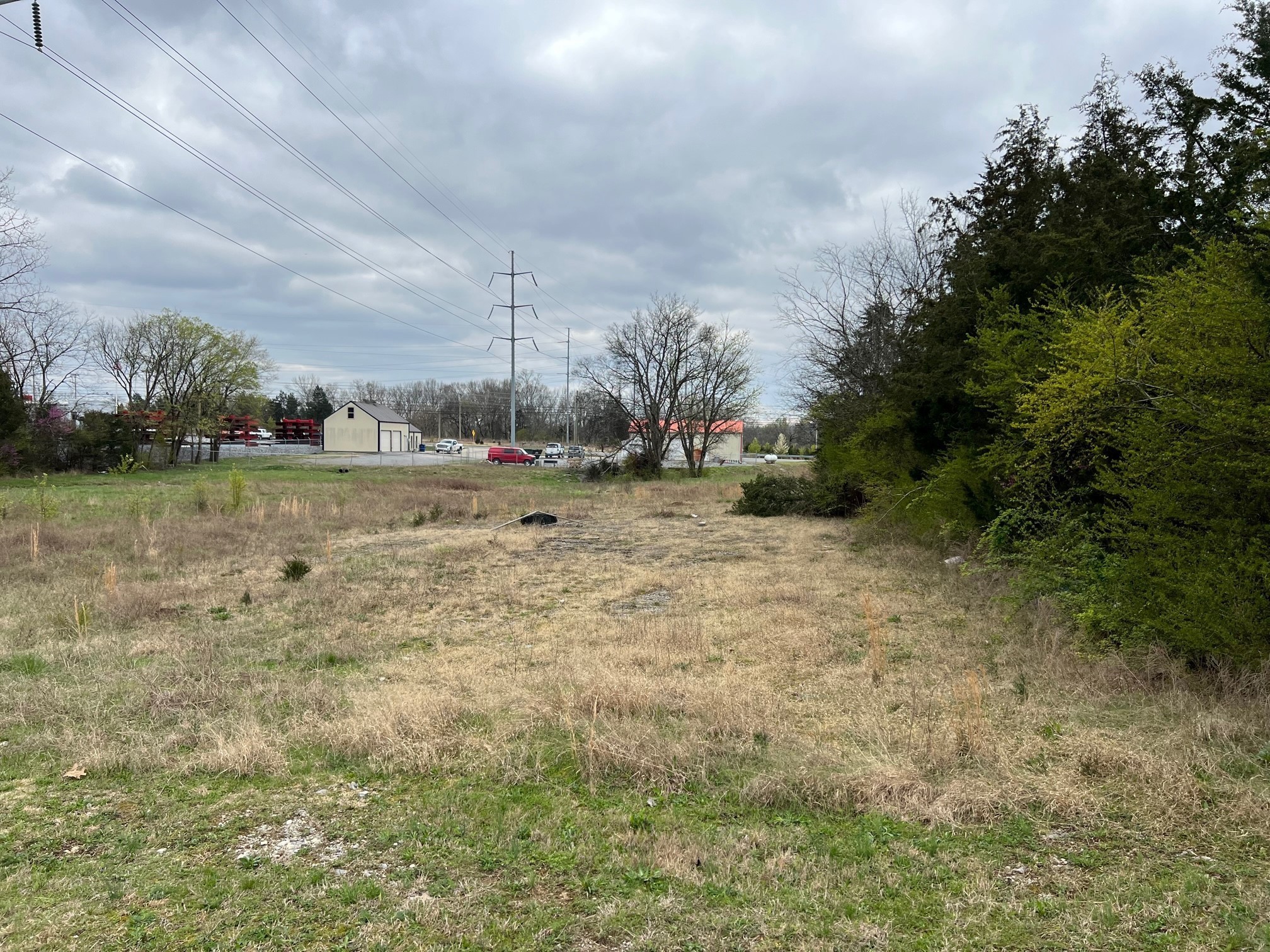 a view of a field with an trees