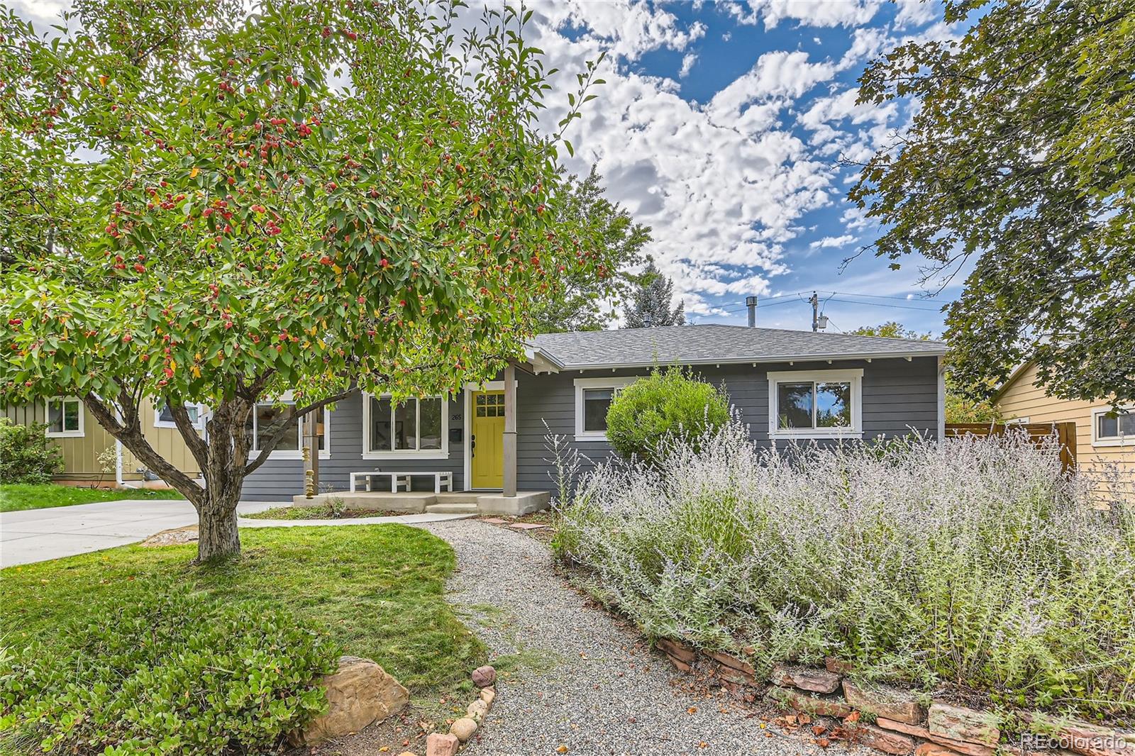 a front view of house with yard and trees