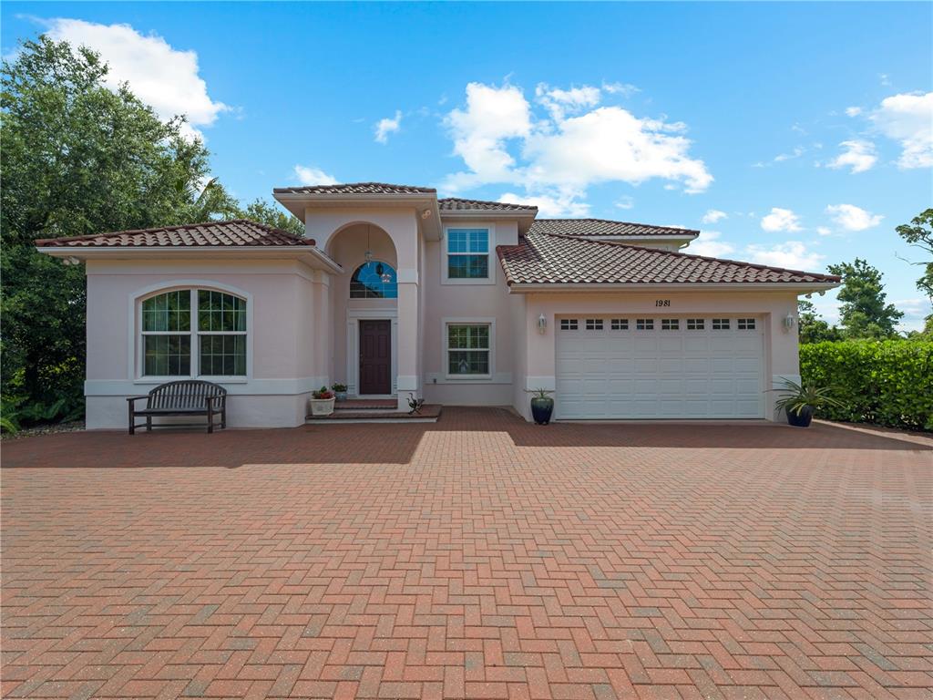 front view of a house with a patio