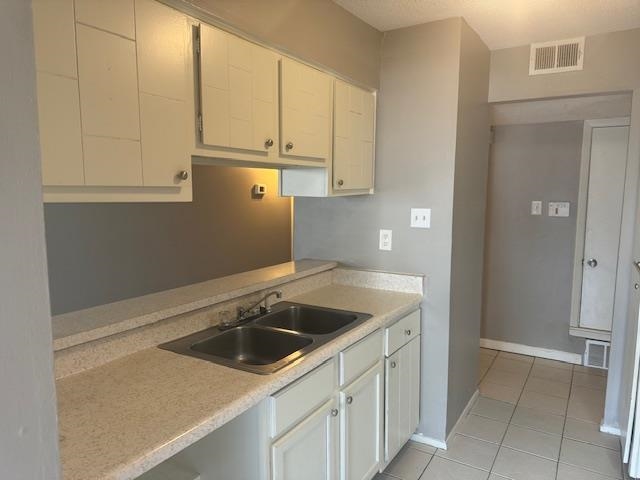 a kitchen with a sink and cabinets