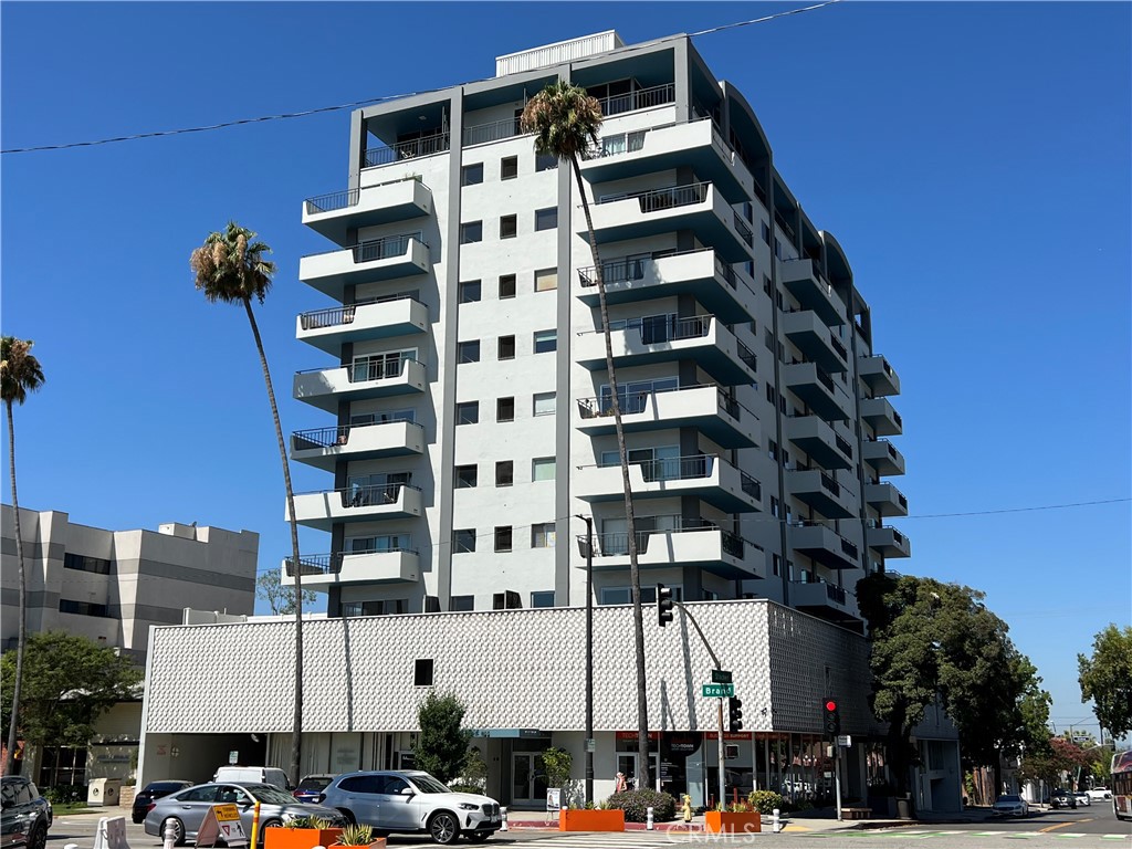 a front view of a building with street