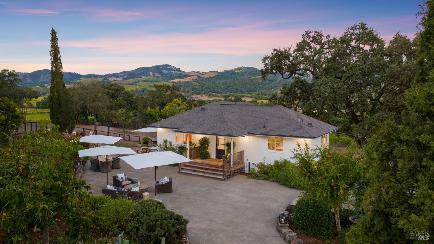 Two homes enjoy breathtaking views from the valley floor. 17+- acres in the center of Sonoma Valley just outside the town of Glen Ellen.