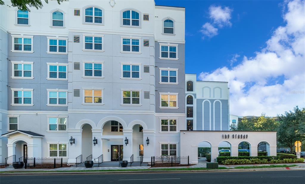 a front view of a multi story building