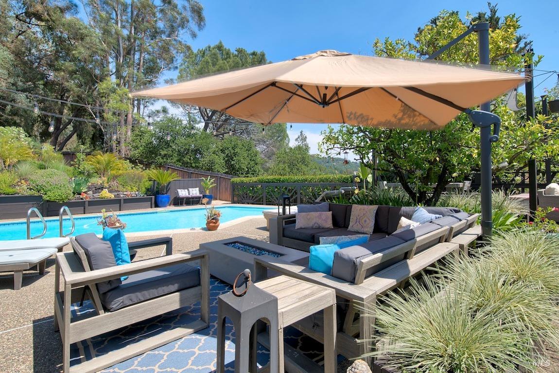Relax by the pool side in the expensive patio on 4/10 of an acre with use of the hills.