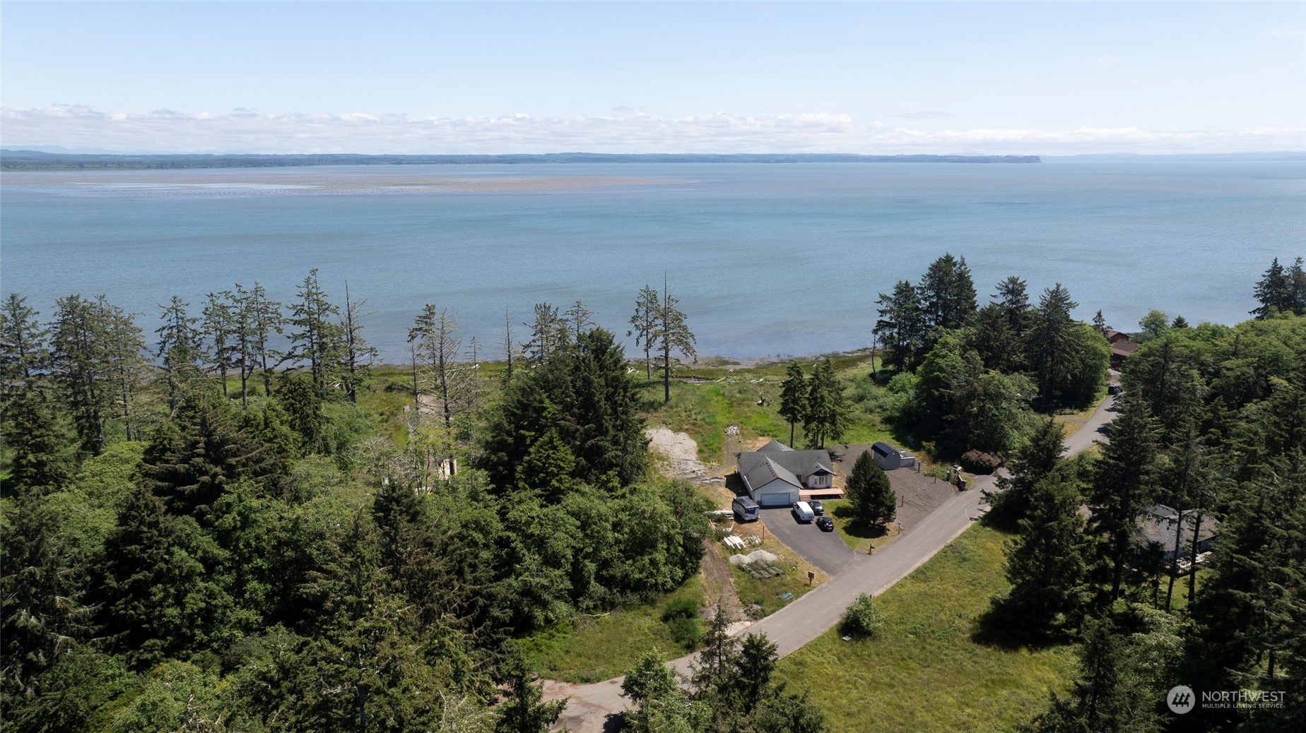 a view of a city and ocean view