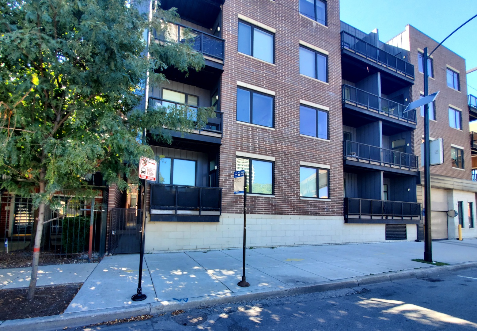 a front view of a building with street