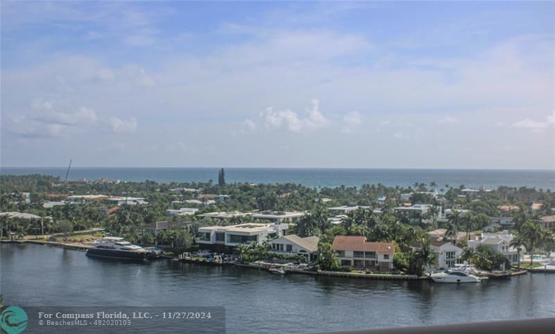 an aerial view of a city with lake