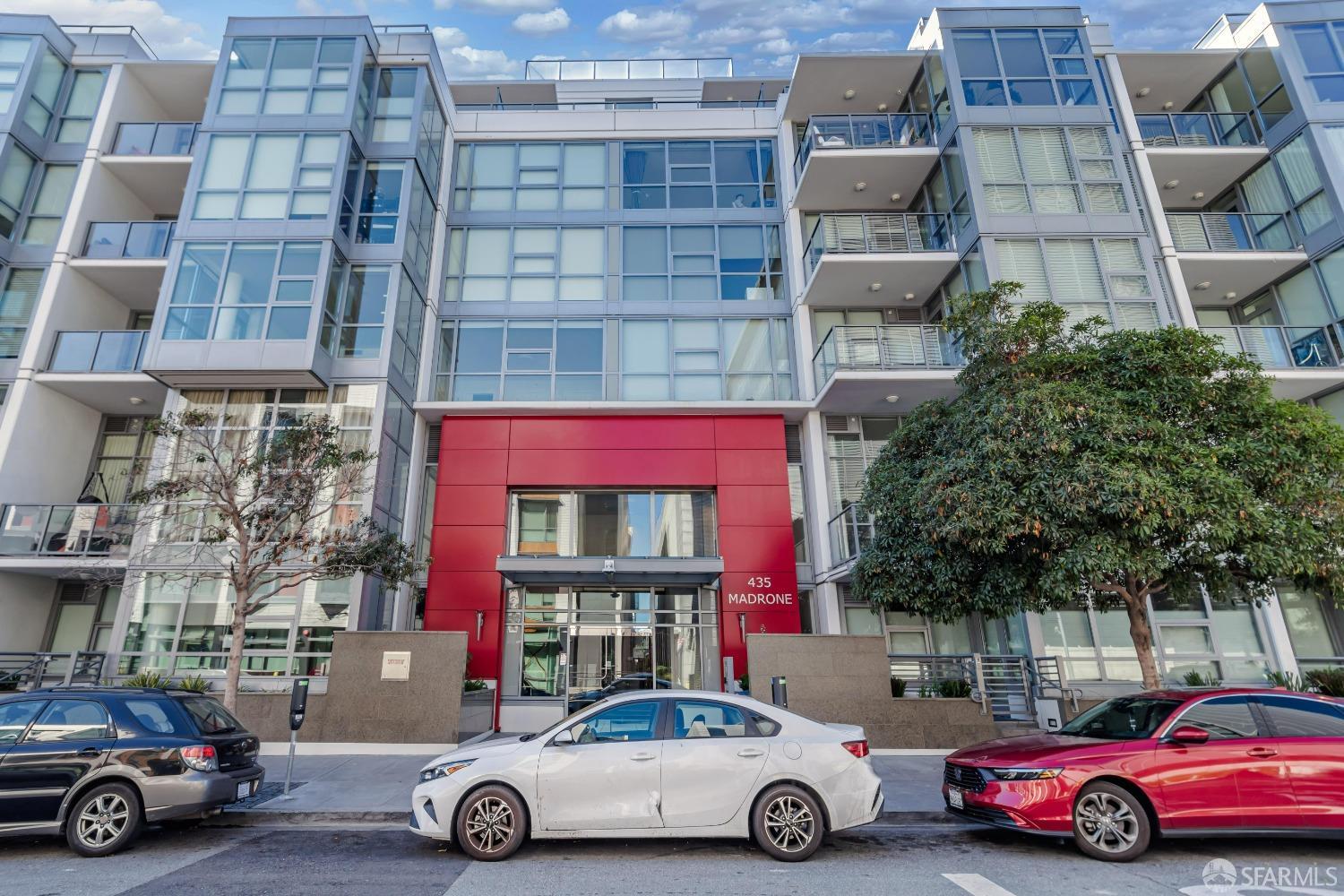 a car parked in front of a building