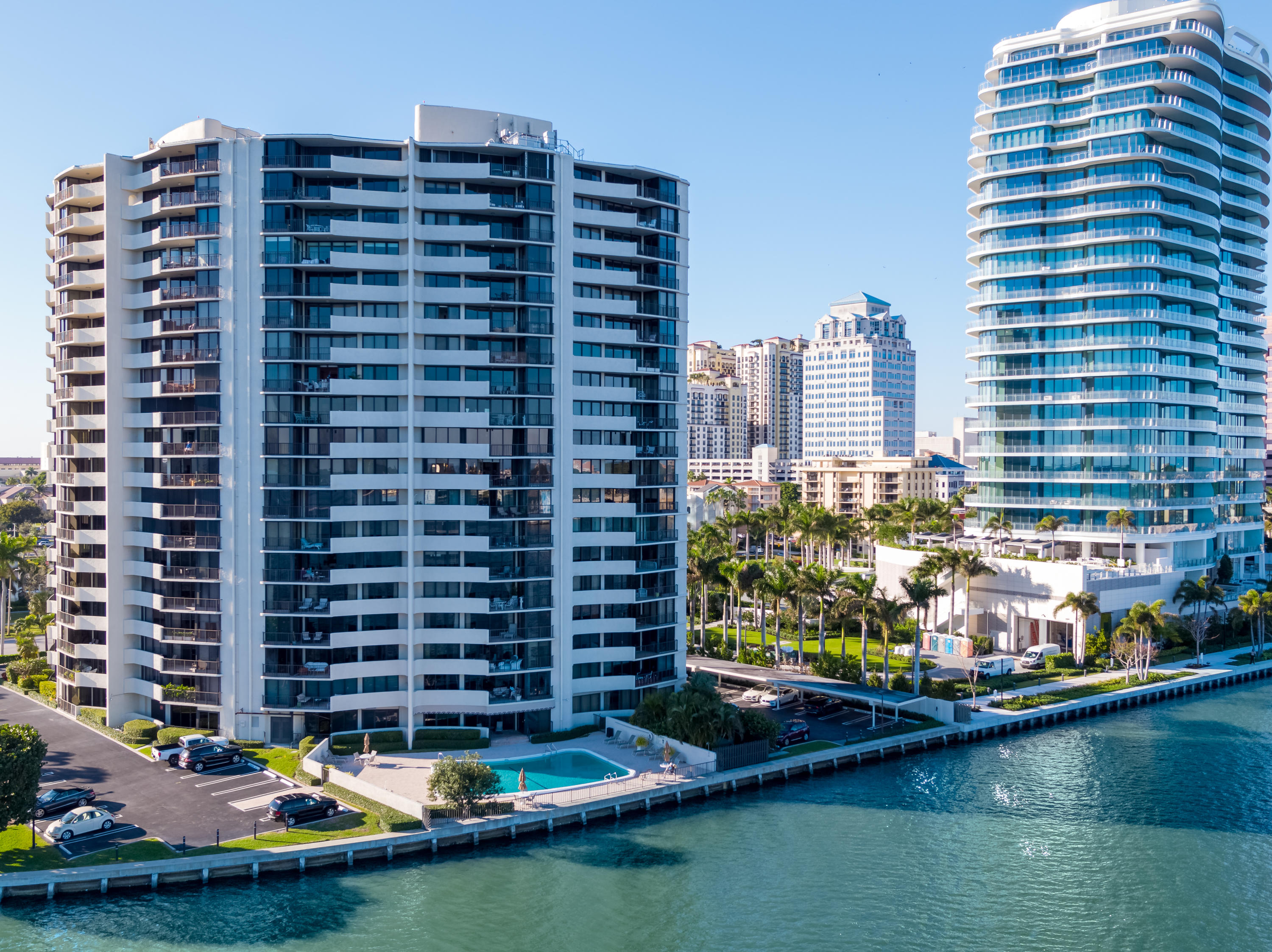 a view of a city with tall buildings