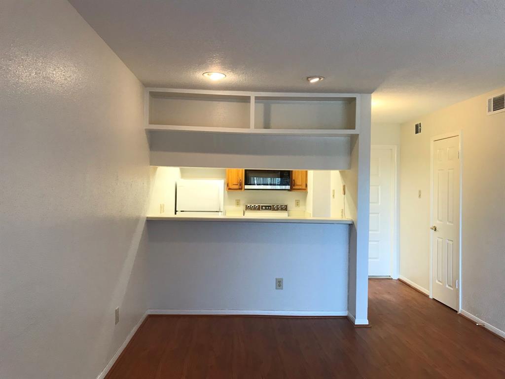 View of kitchen from eating/living room area.