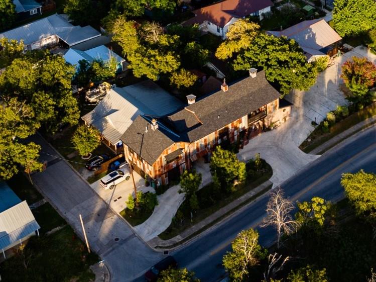 an aerial view of a house