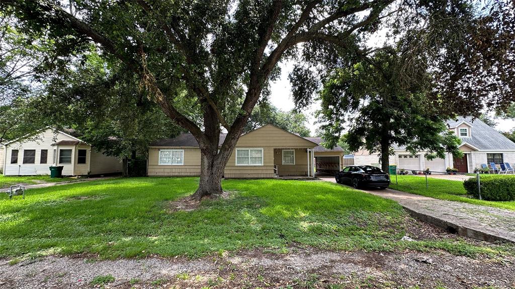 a front view of a house with yard and tree