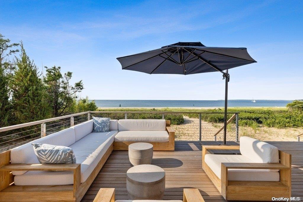 a view of a roof deck with couches and potted plants