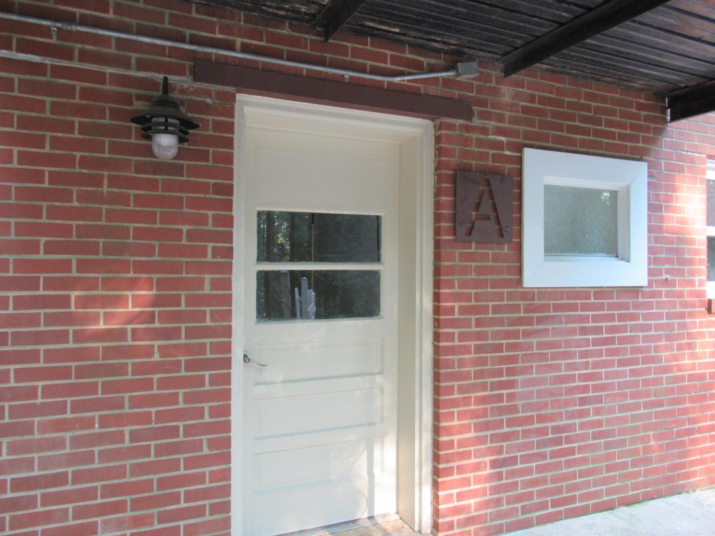 a brick building with a window