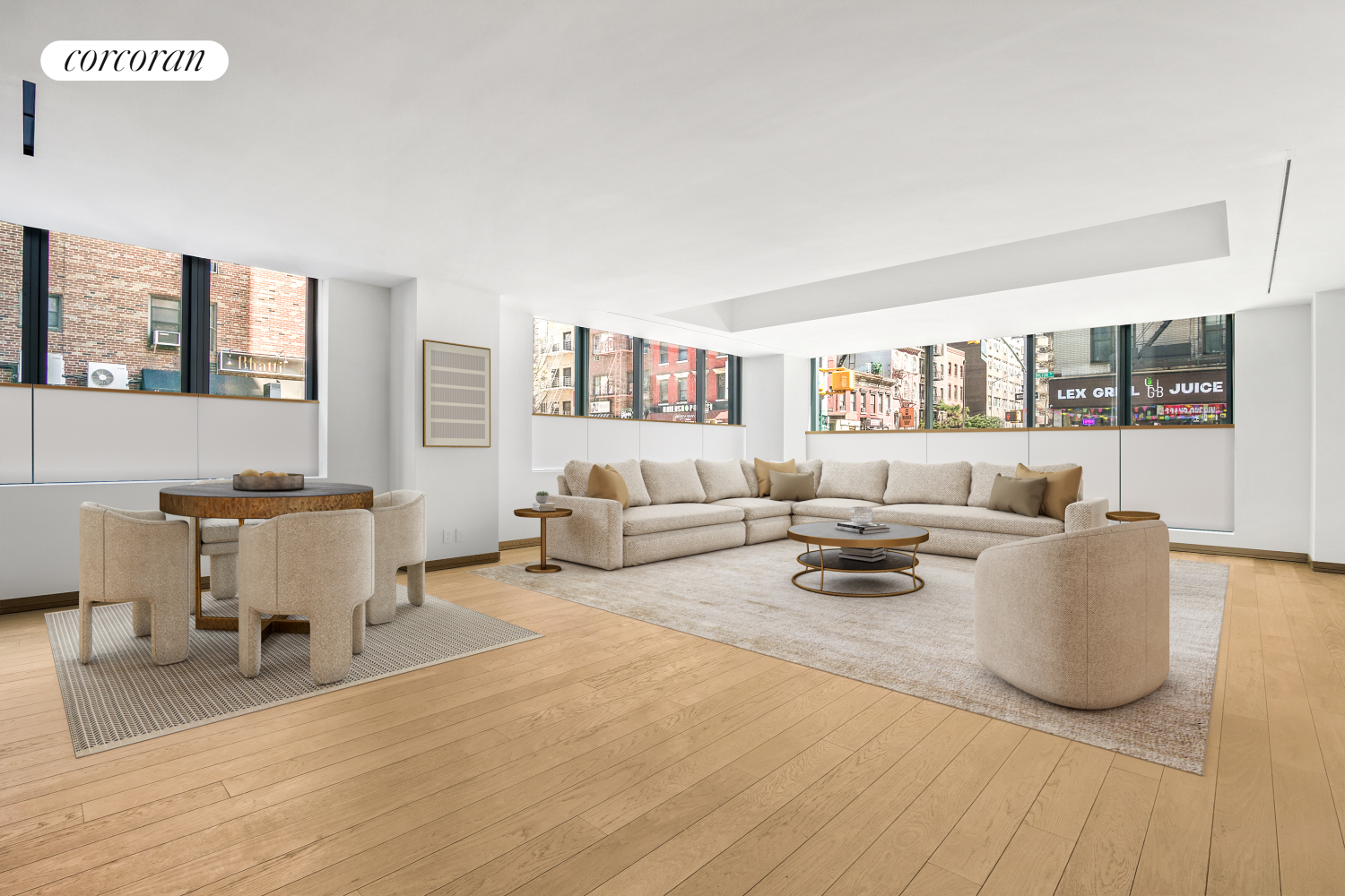 a living room with furniture and a table