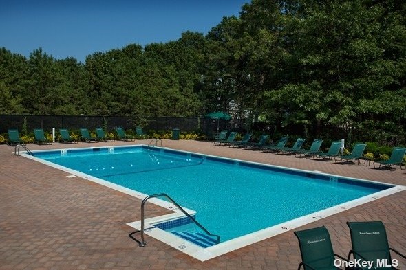 a view of a swimming pool with lounge chair