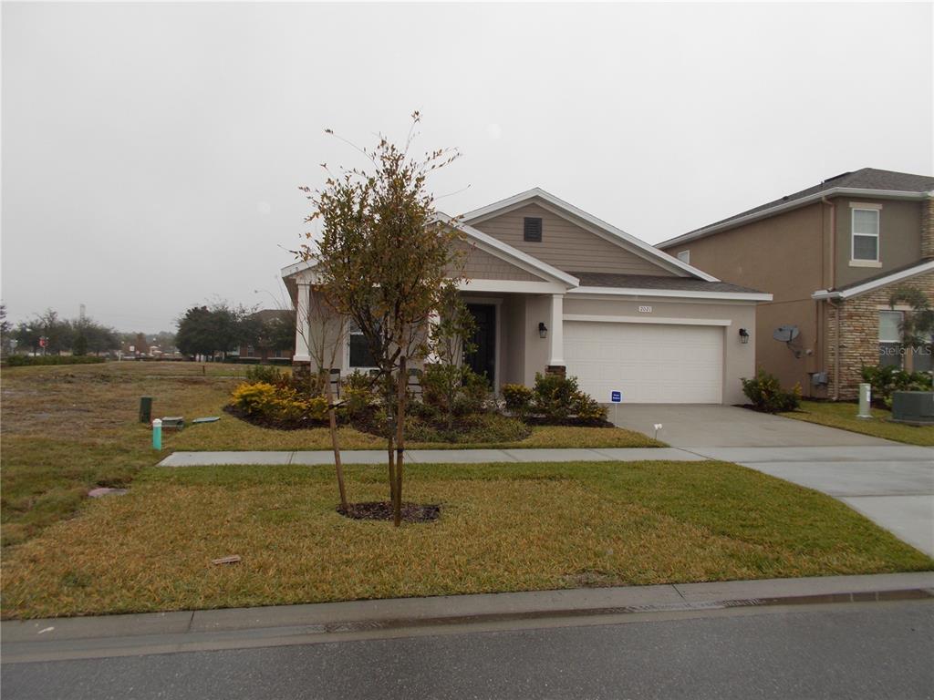 a view of a house with a yard and plants