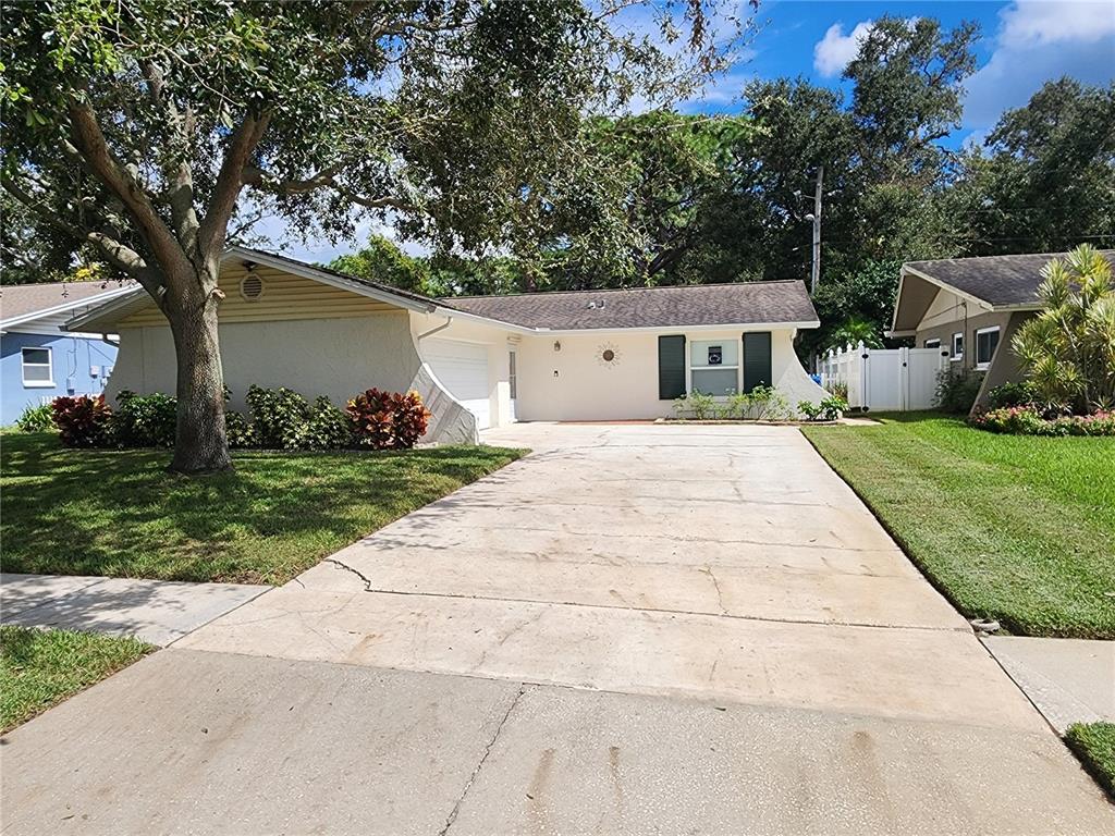 a front view of a house with a yard and trees