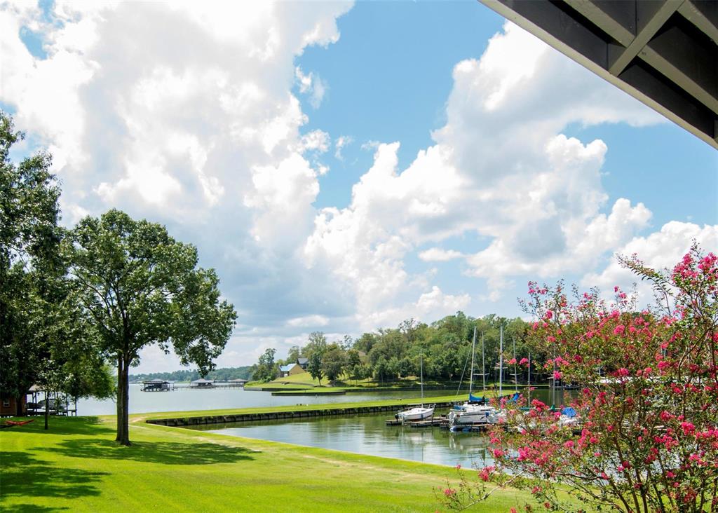 a view of a lake with a house in the background