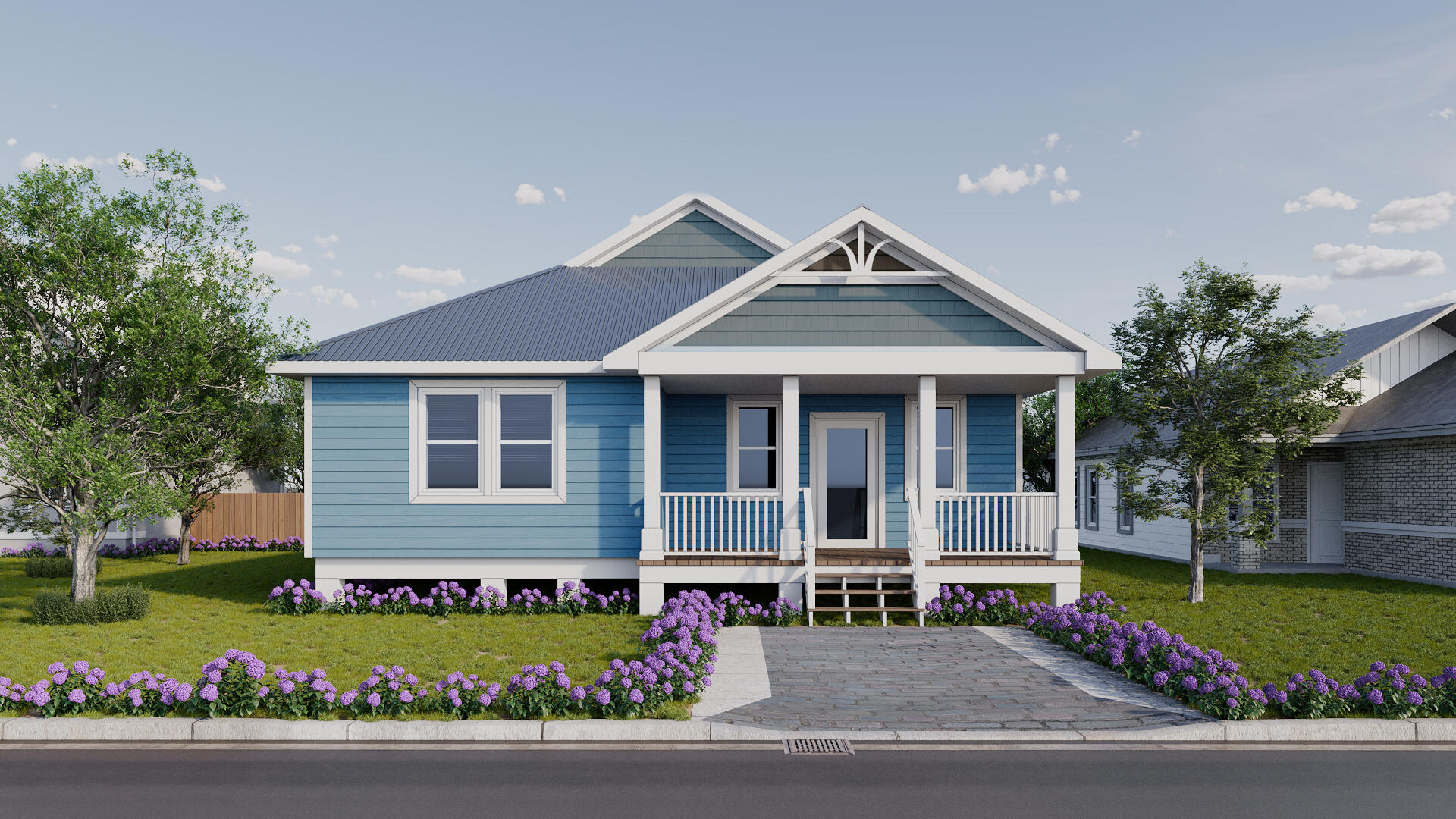 front view of a house with a yard