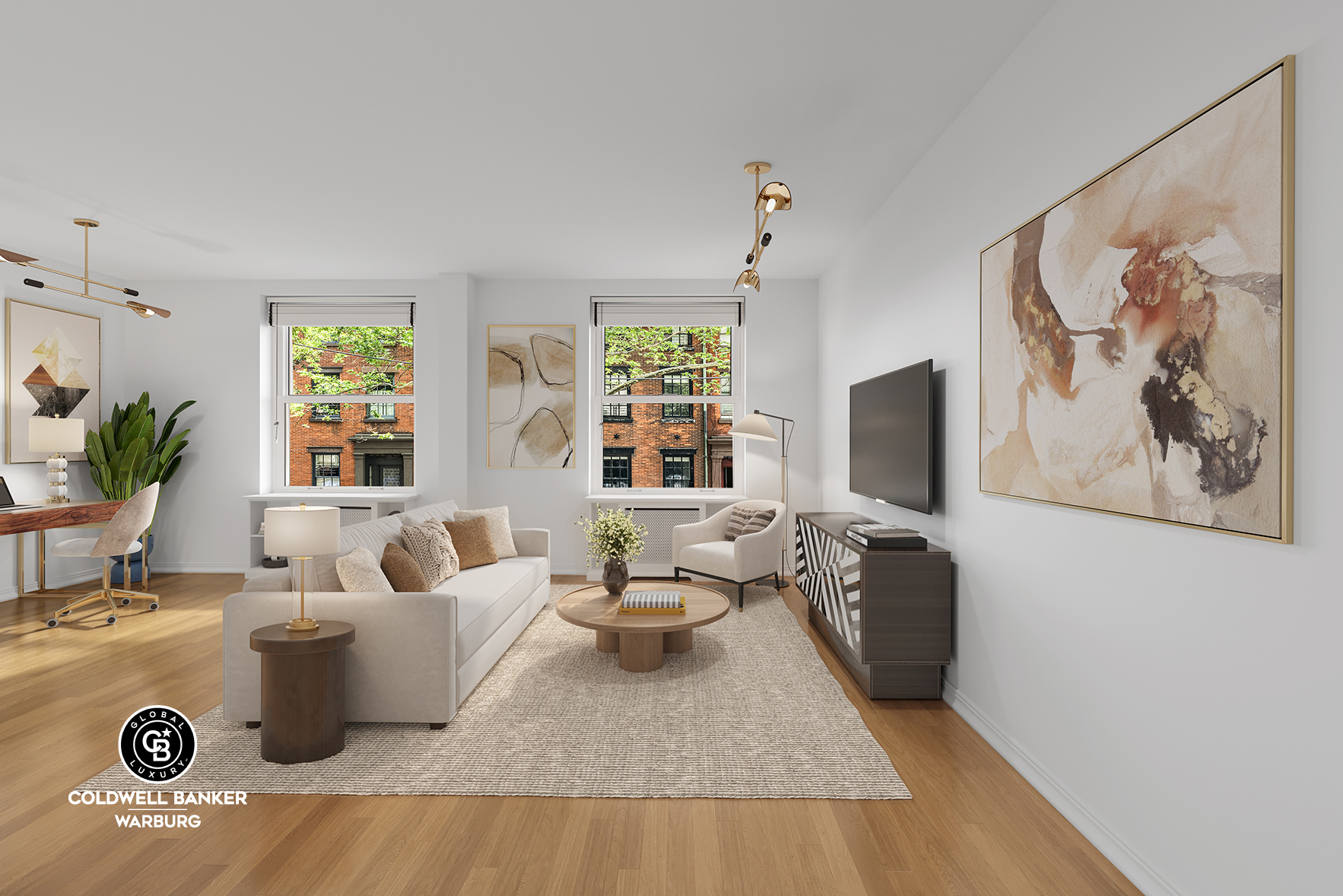 a living room with furniture and a flat screen tv