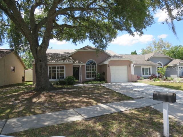 a front view of a house with yard and green space