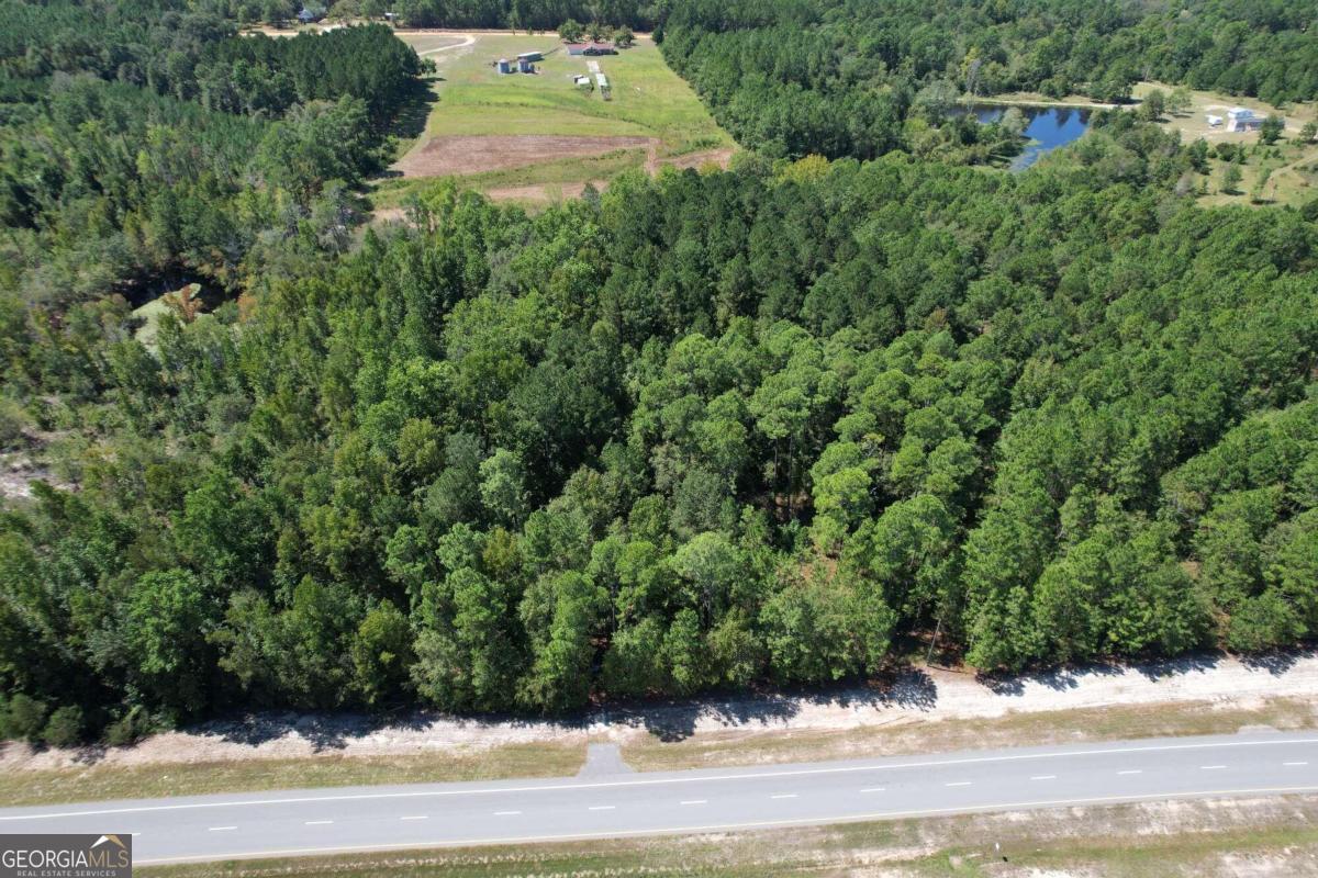 an aerial view of a house with a yard and lake view