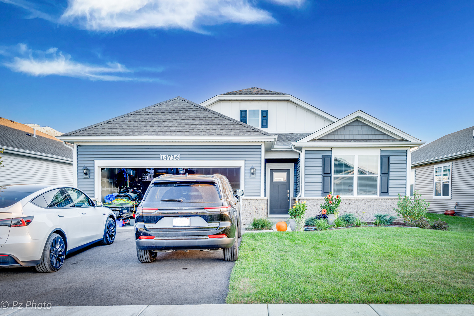 a car parked in front of a house