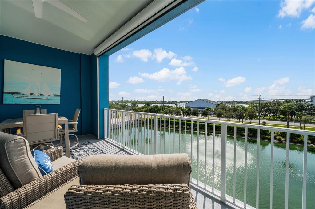 a balcony with furniture