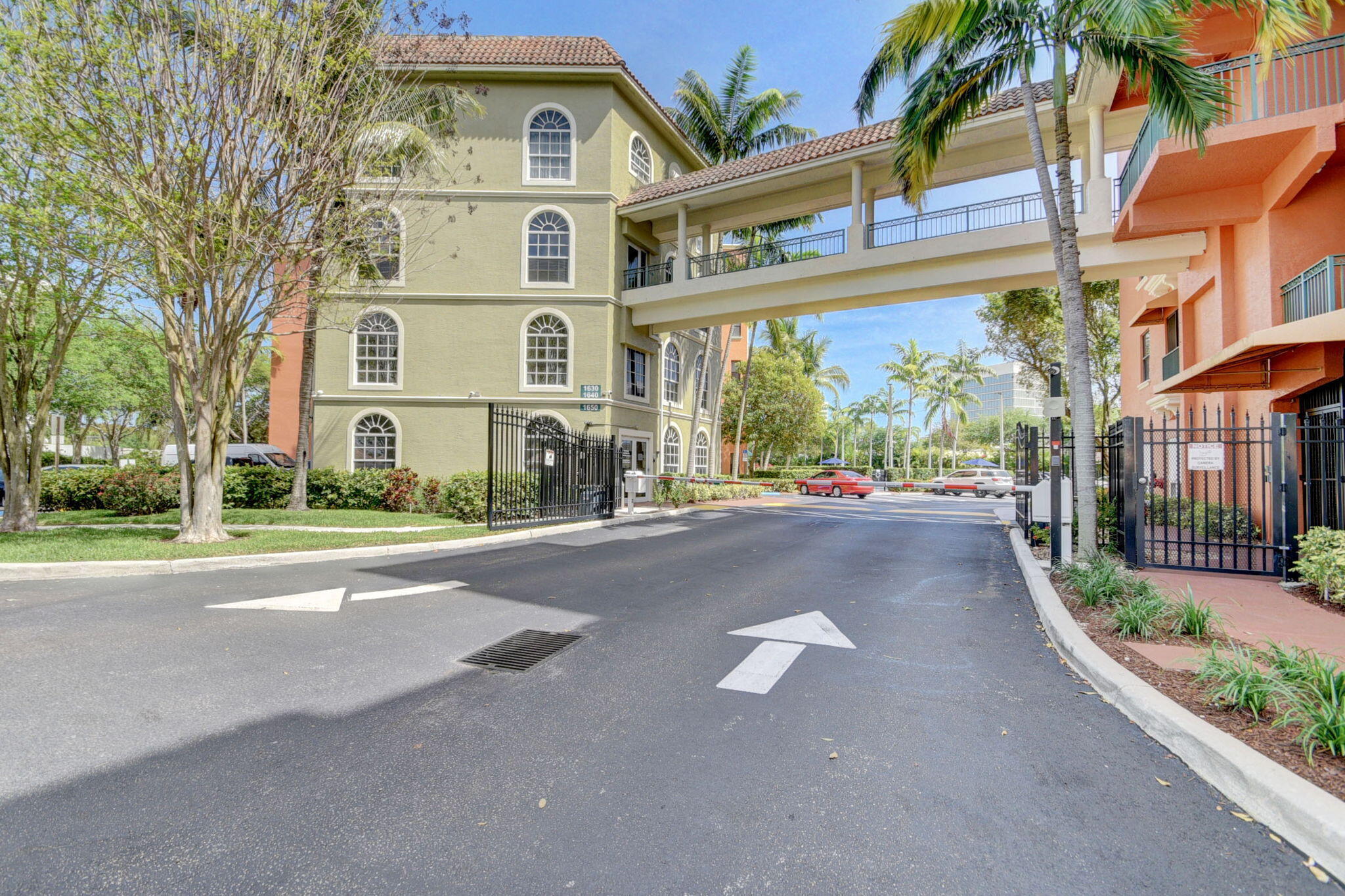 a view of a building with a street