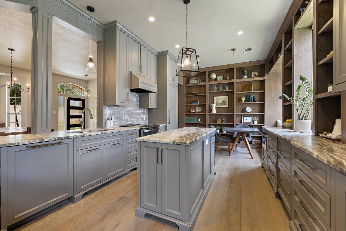 a kitchen with lots of counter top space