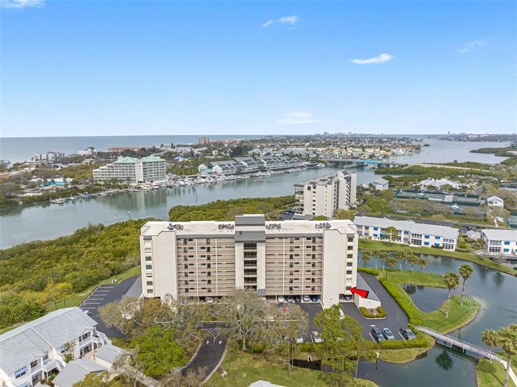 a view of a city and ocean