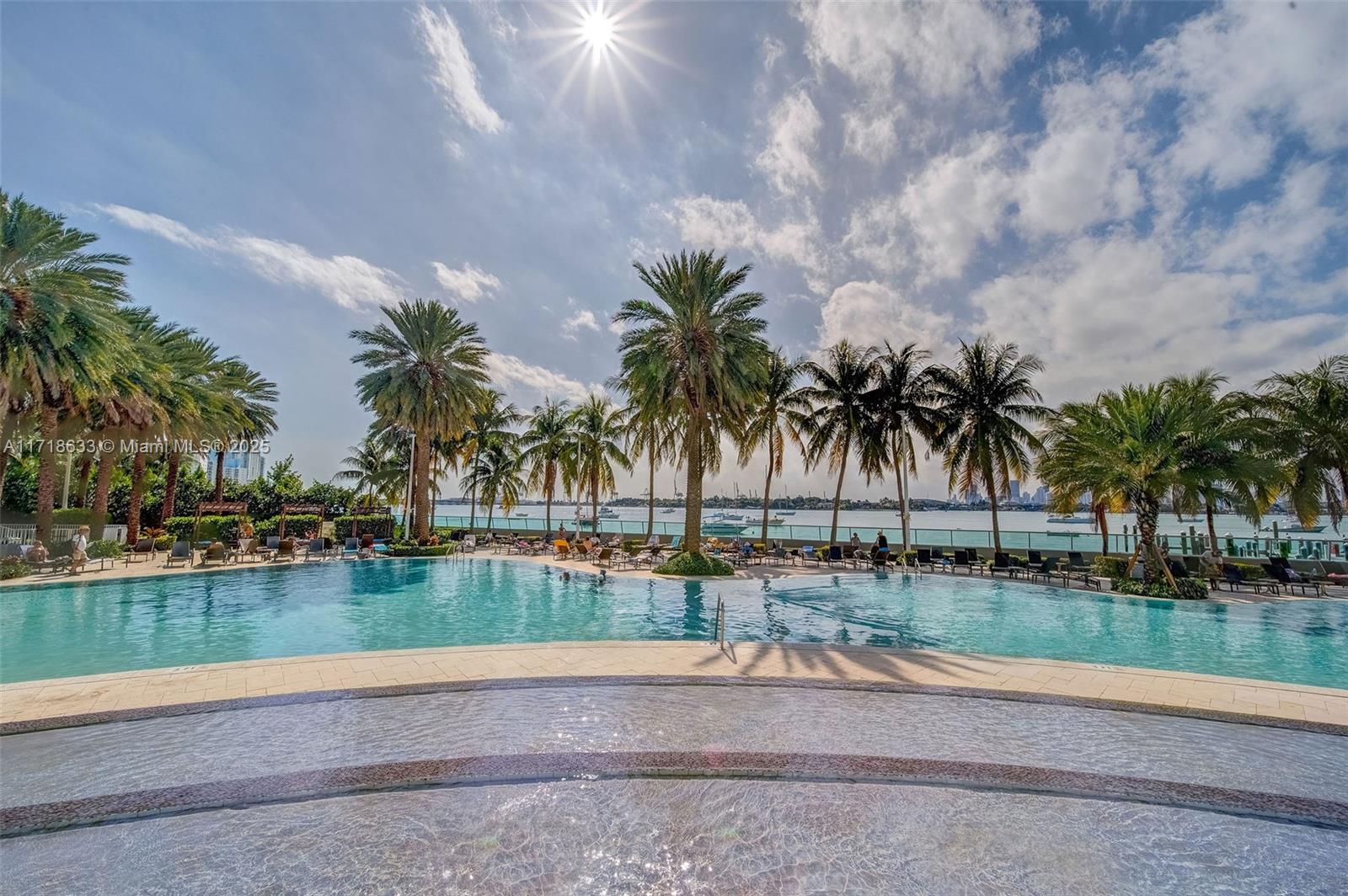 a view of a yard and palm trees