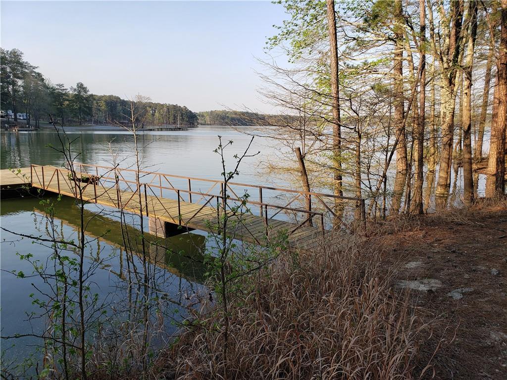 a view of a lake with a mountain in the back