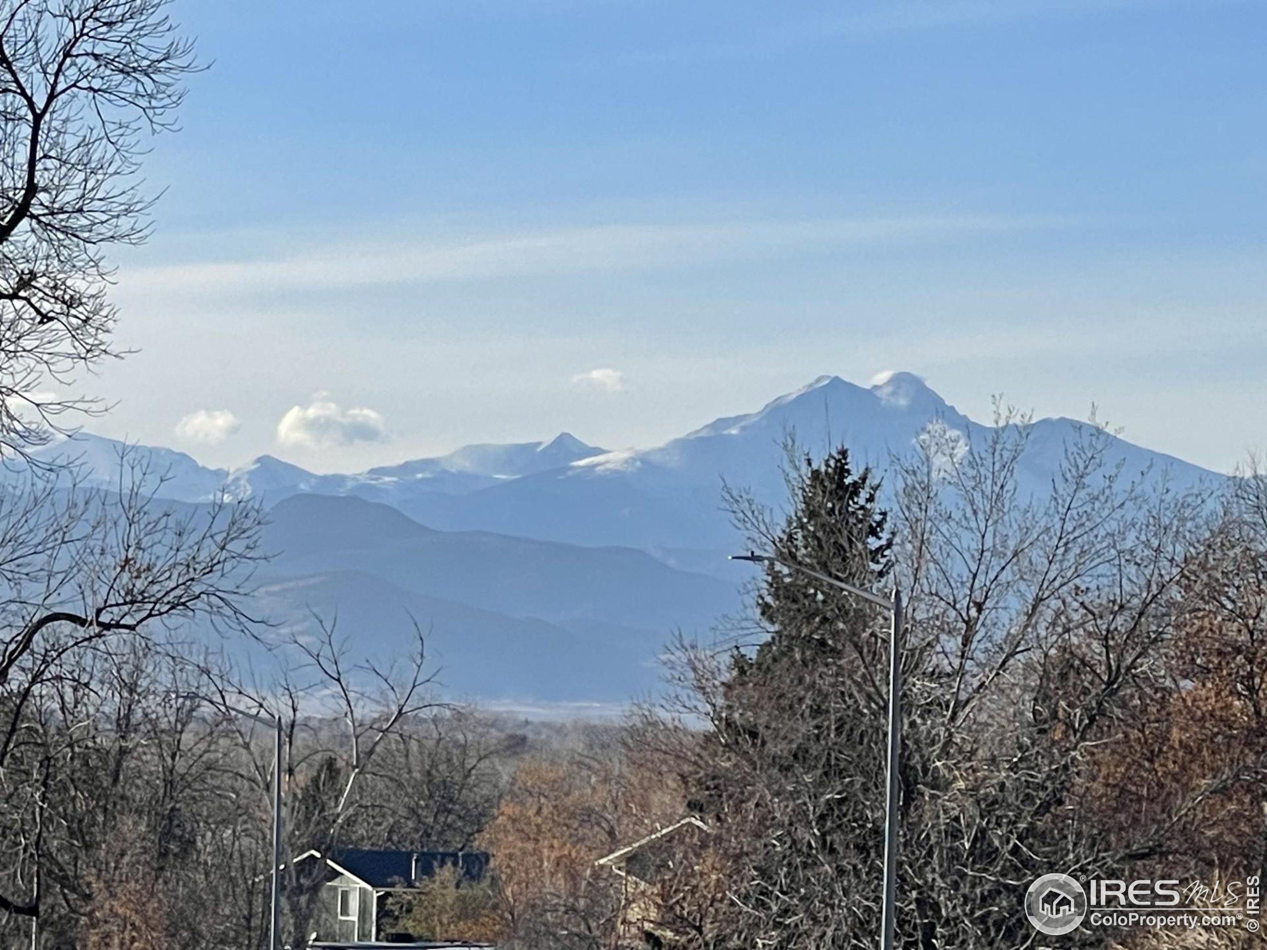 a view of a dry yard with mountains in the background