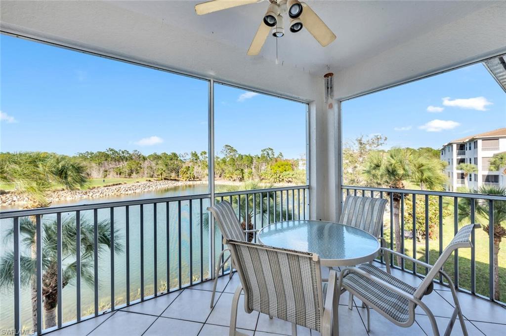 a view of a balcony with furniture