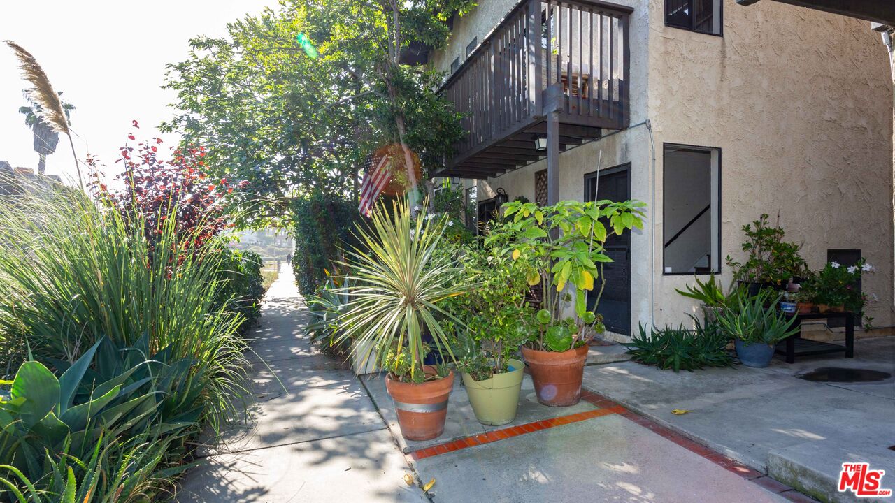 an outdoor view with patio