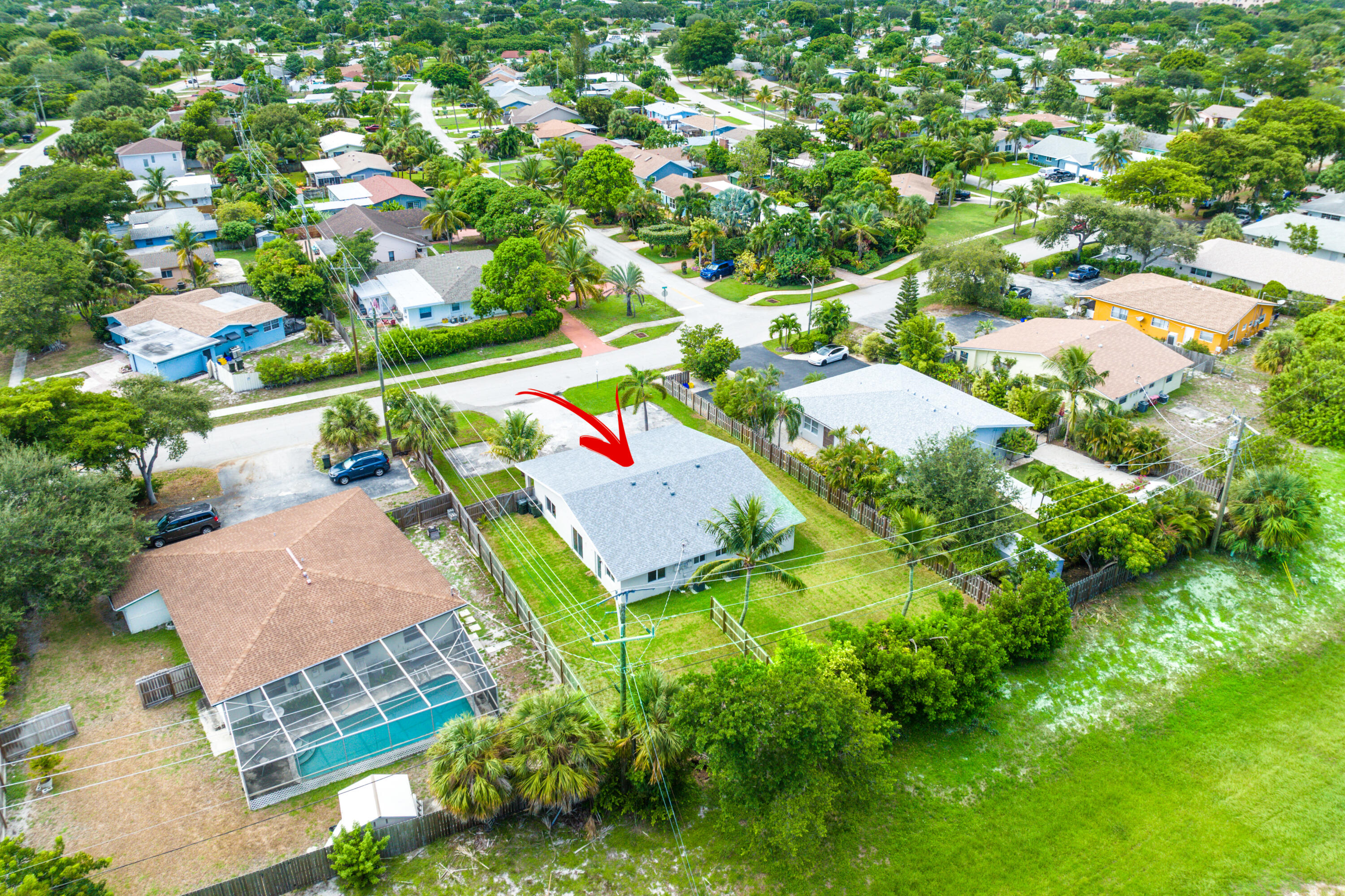 an aerial view of a house