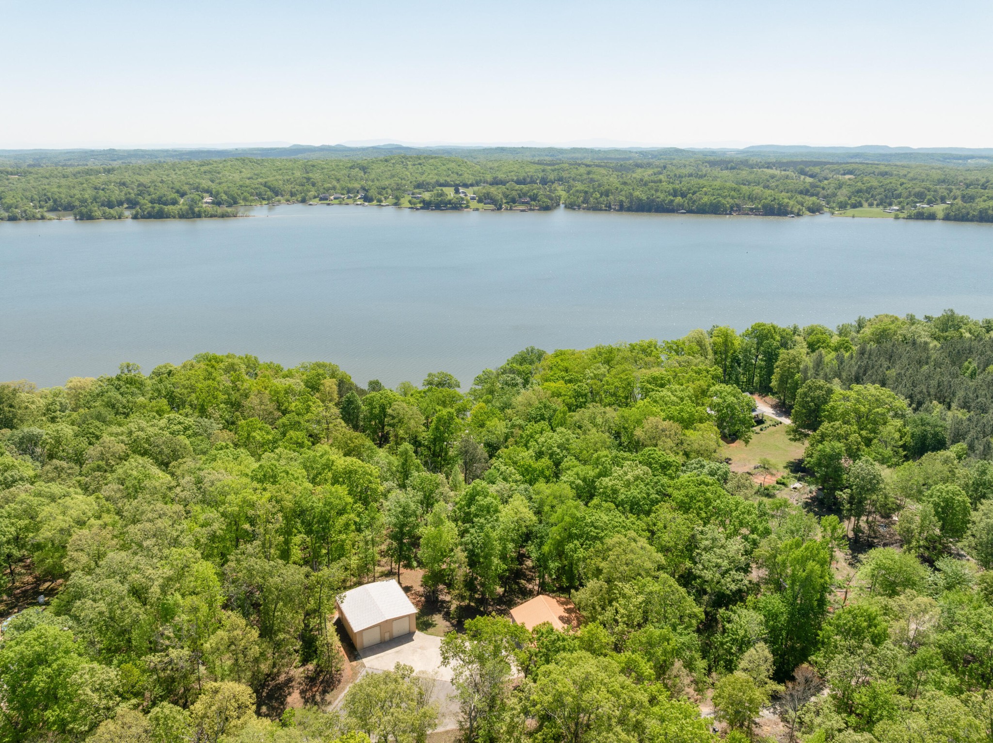 a view of a lake from a yard