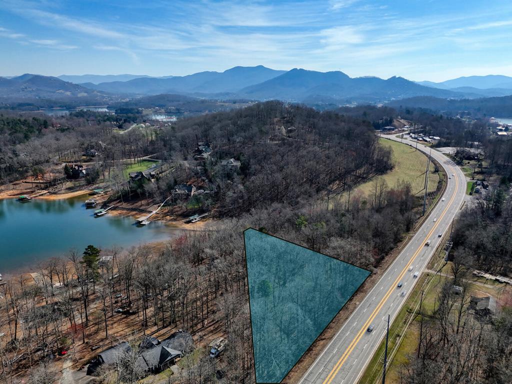 a view of a lake with a mountain