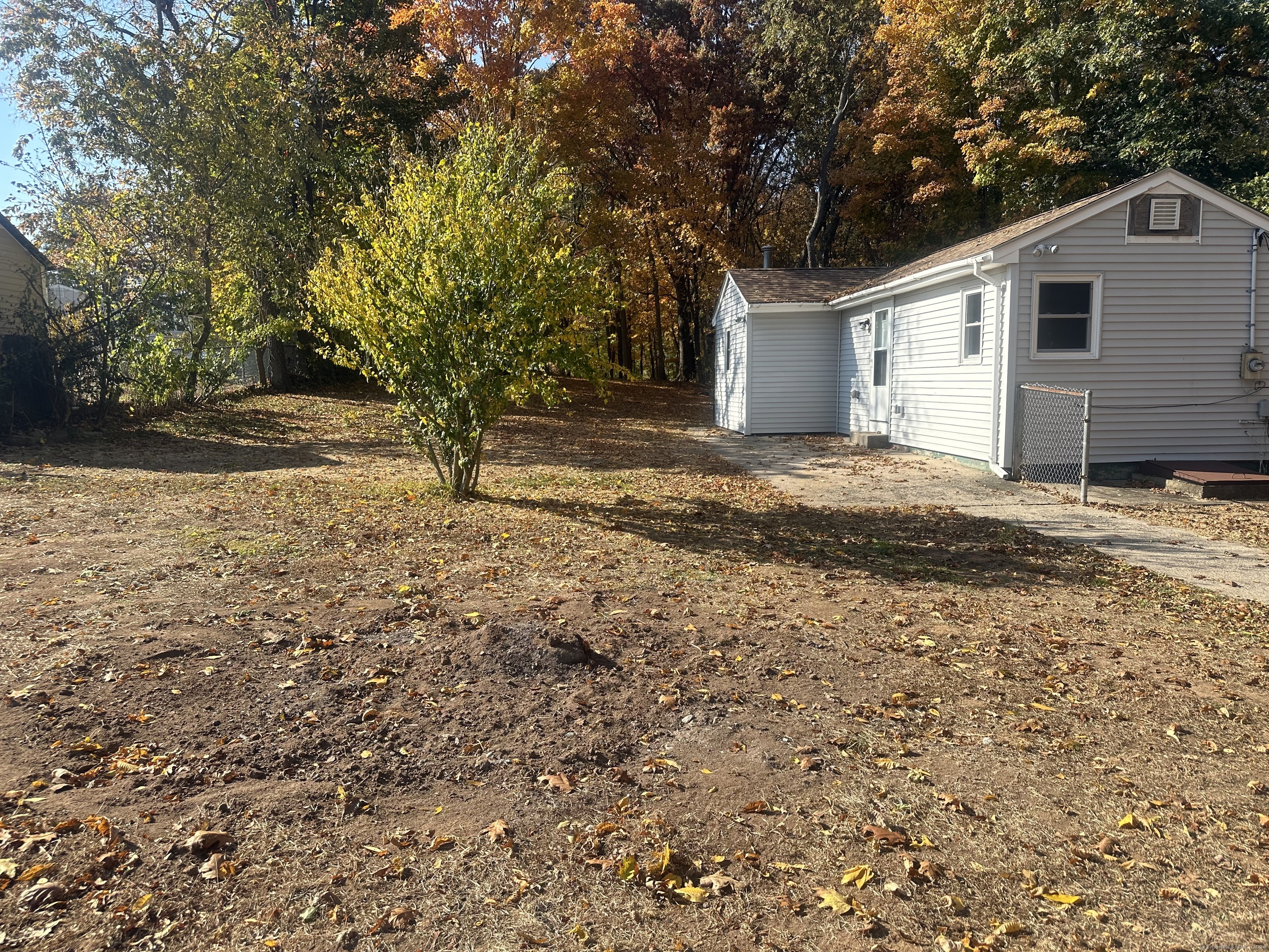 a view of backyard of house with green space