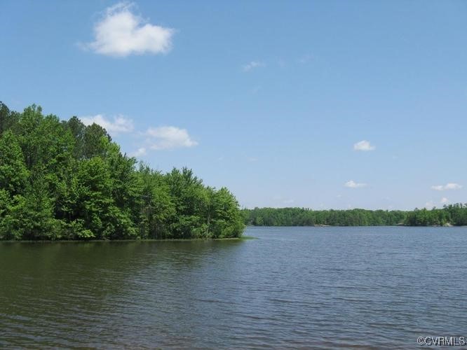 a view of a lake from a yard