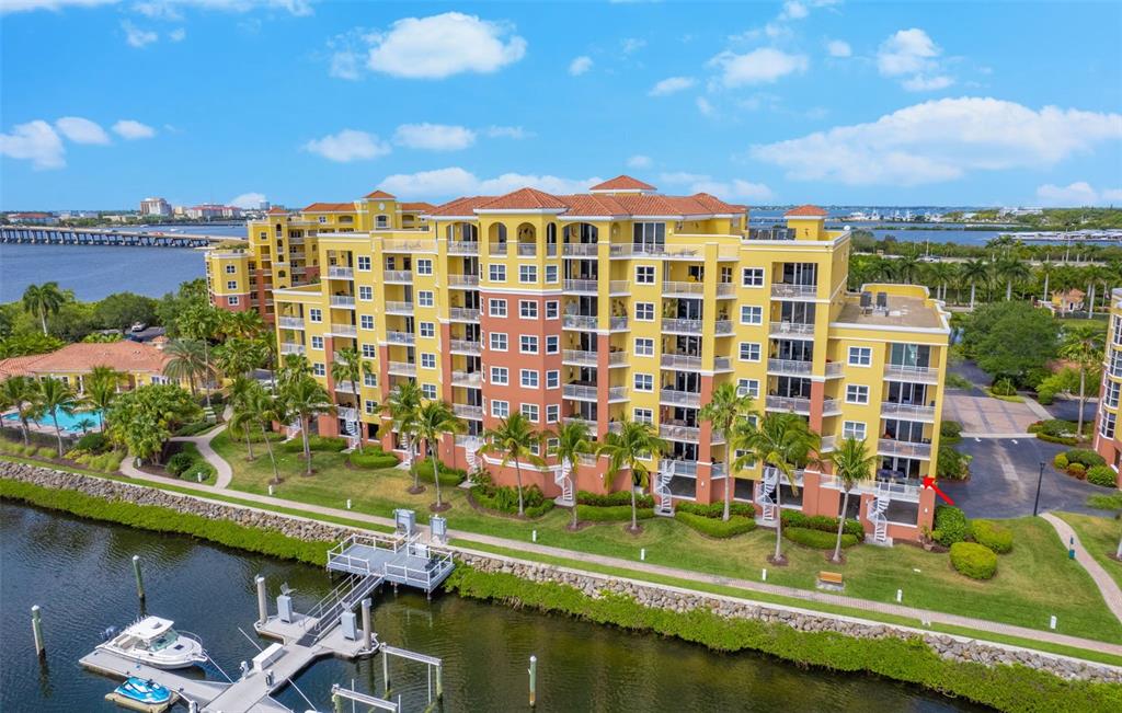 a view of a lake with a building in the background