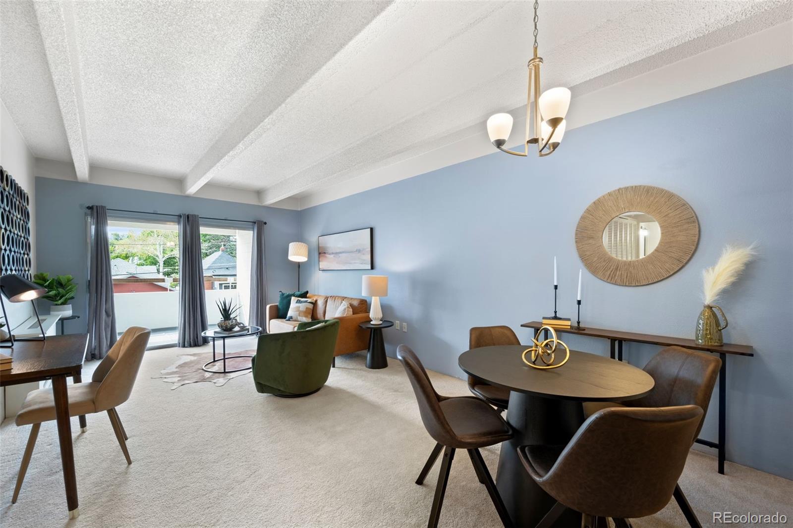 a view of a dining room and a table or chairs