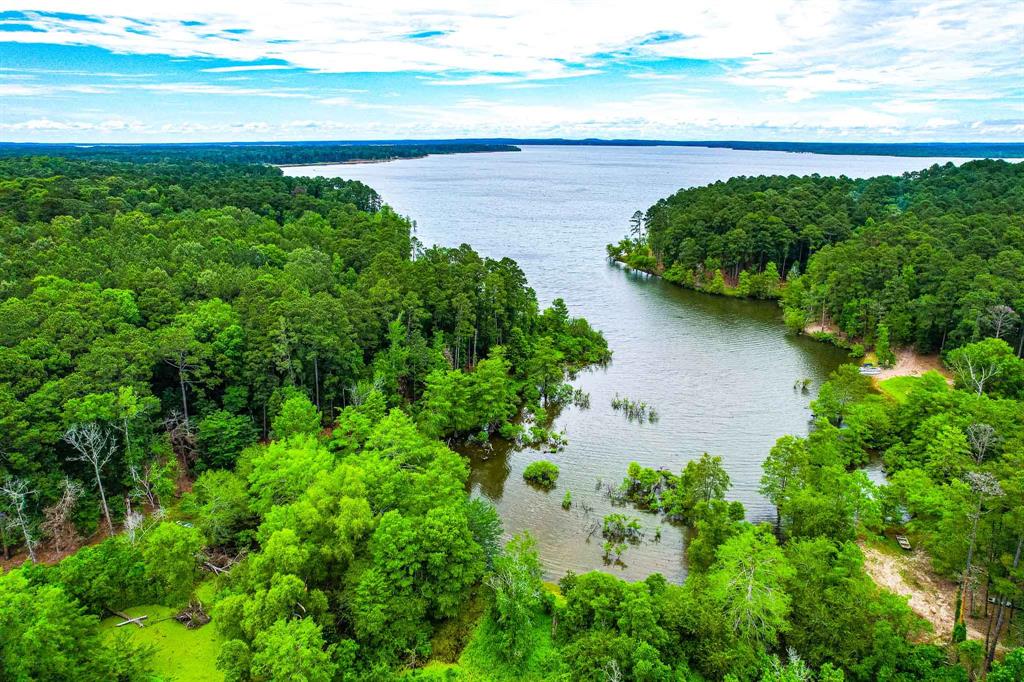 a view of a lake with a yard